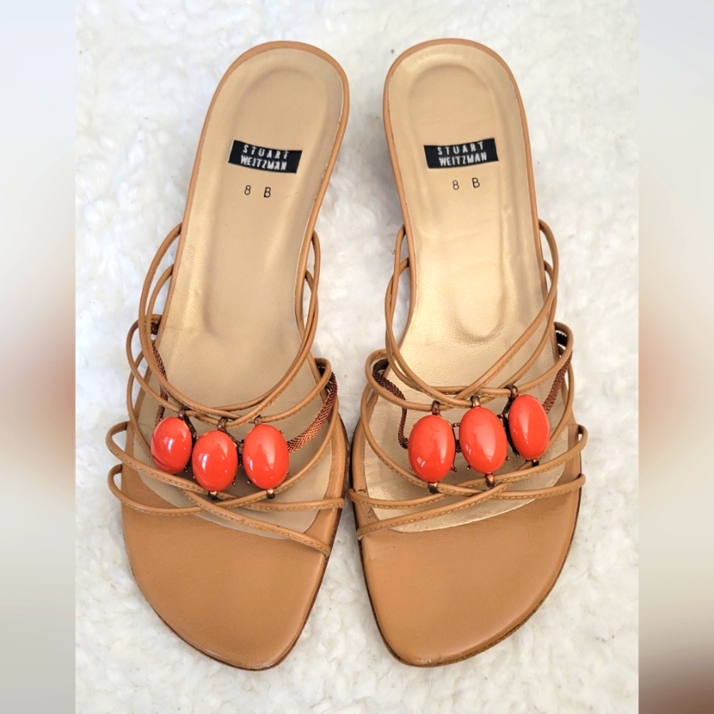 Stuart Weitzman Tan and Orange Sandals with Elegant Design 8B